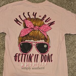 Simply Southern Light Pink Messy Bun Tee